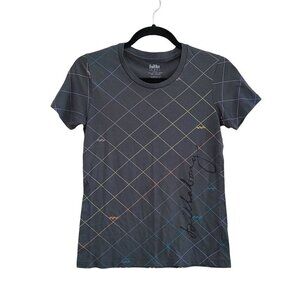 Billabong Women's Gray Diamond Pattern T Shirt Size Medium Cotton Blend Crew Nec
